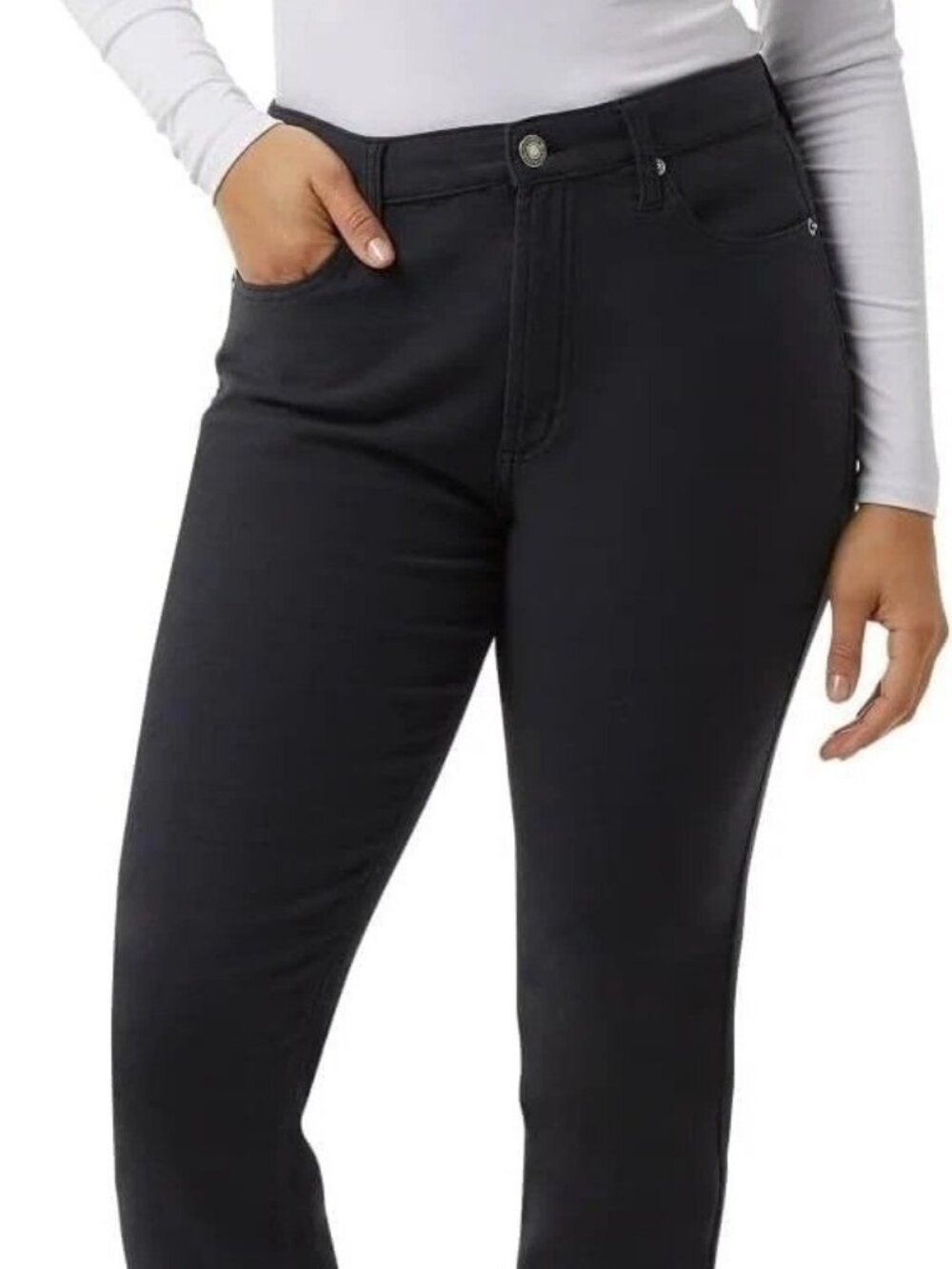 32 Degrees Heat Women's L Black Straight-Leg Jeans stretch Pull On